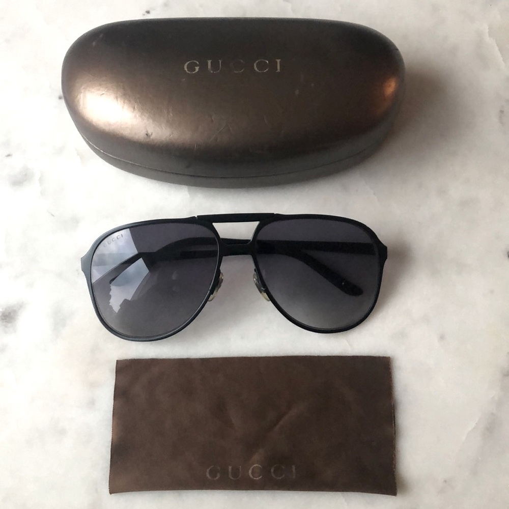 Gucci Black Aviator Men Sunglasses